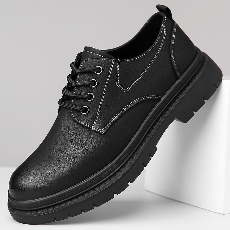 Men'S Leather Shoes British Thick-Soled Casual Derby Shoes Men'S Formal Dress Wedding Workwear Low-Top Martin Boots - Image 1